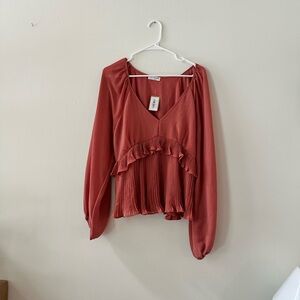 Vestique dark coral Ruffled Blouse Relaxed Fit